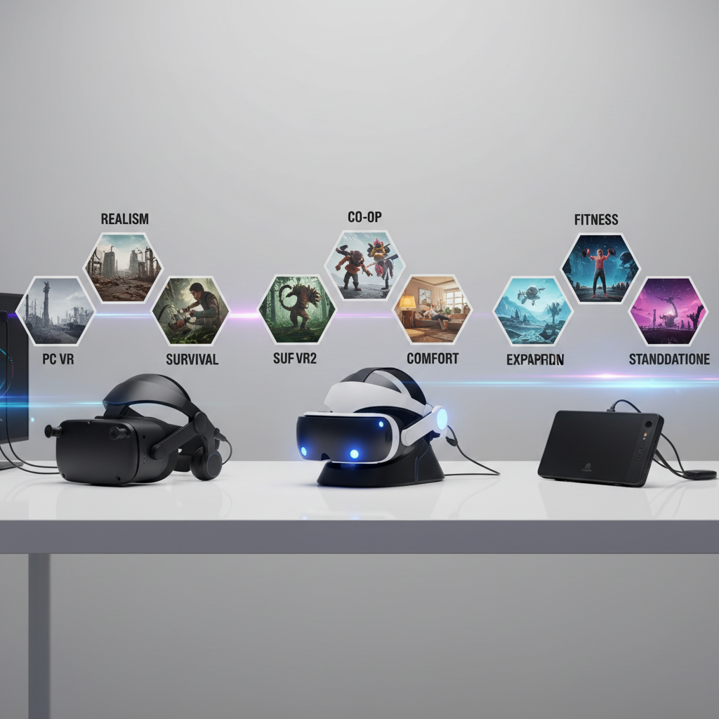 Comparison view of popular VR survival games across PC VR, PS VR2, and Quest
