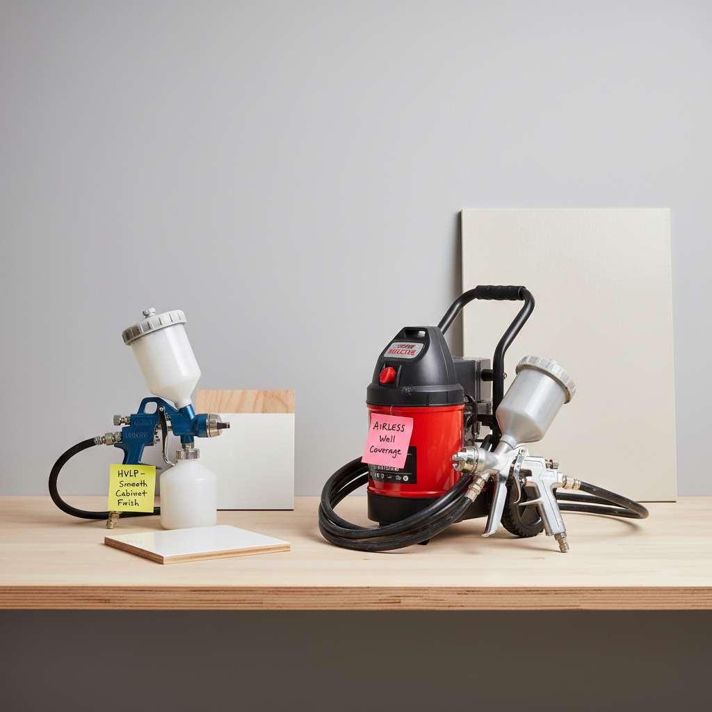 Comparison table concept for HVLP vs airless paint sprayers for interior home projects