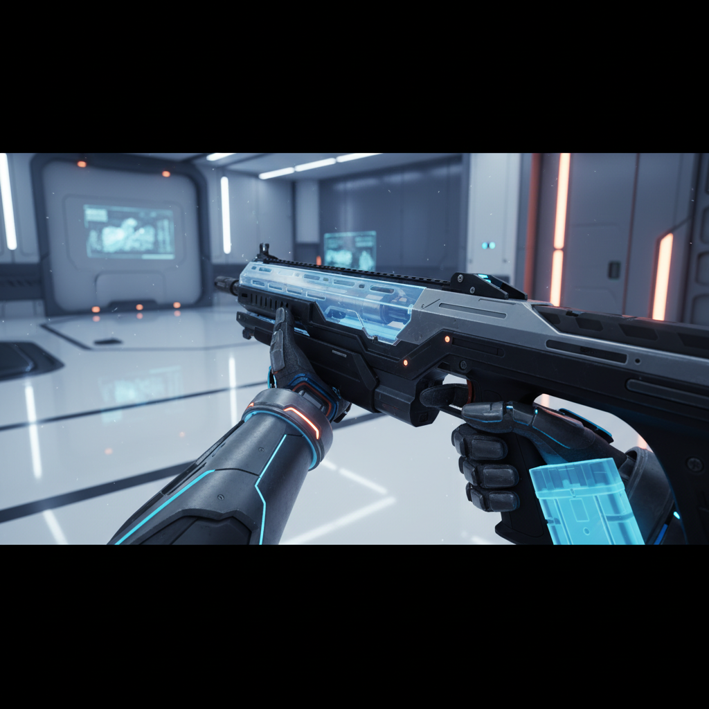 Bonelab weapon handling tips showing two-handed grip and reload