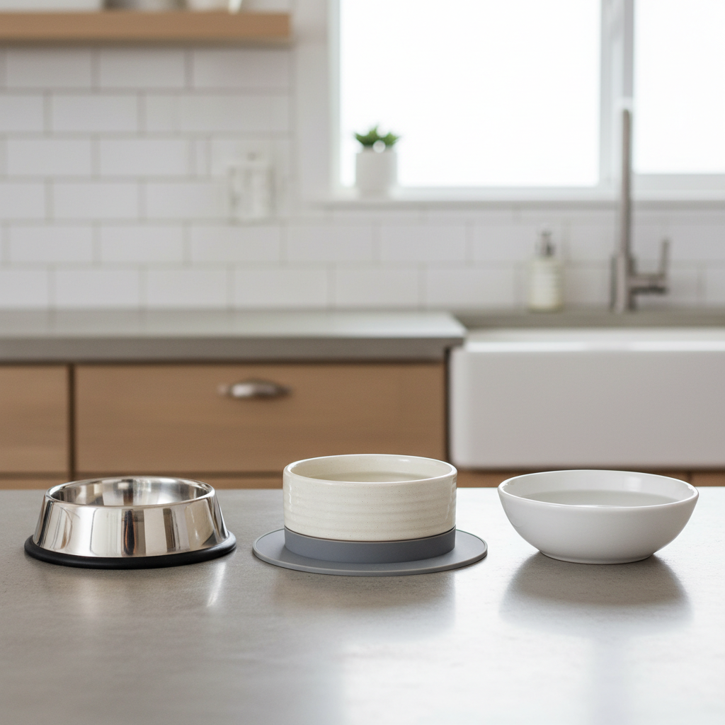 Comparison of cat water bowl base designs rubber ring vs weighted bowl