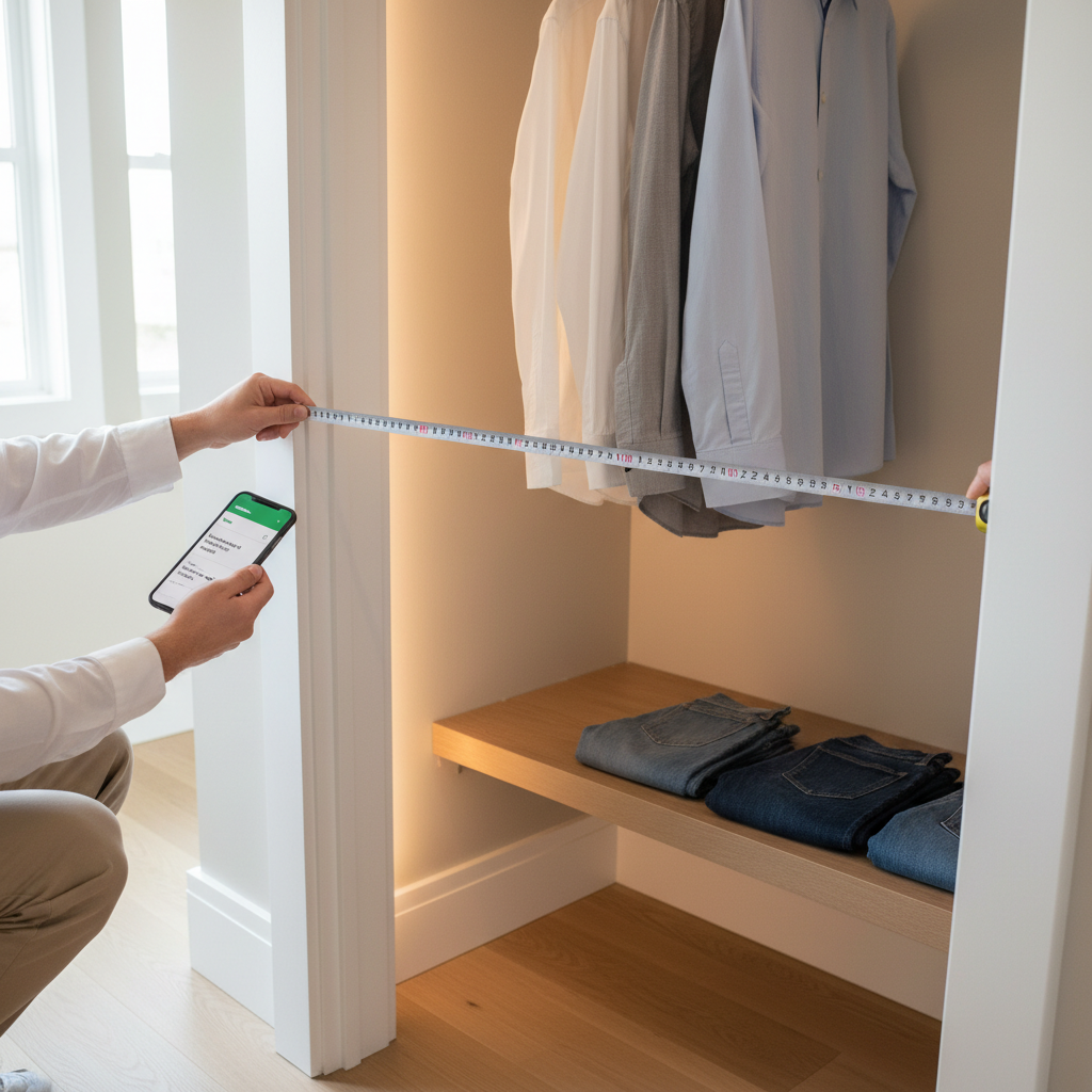 Measuring a small closet rod and shelf for affordable organizers