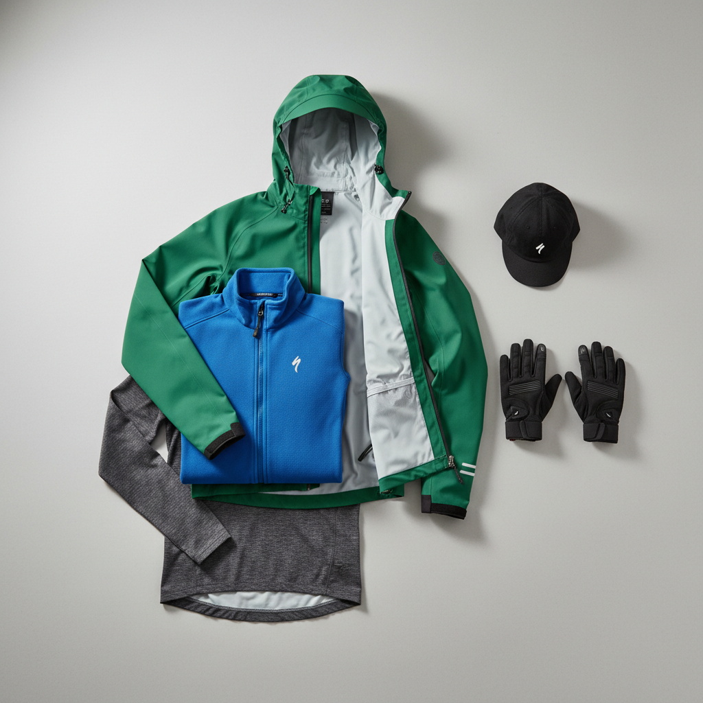 Cyclist layering system with base layer midlayer and waterproof windproof jacket