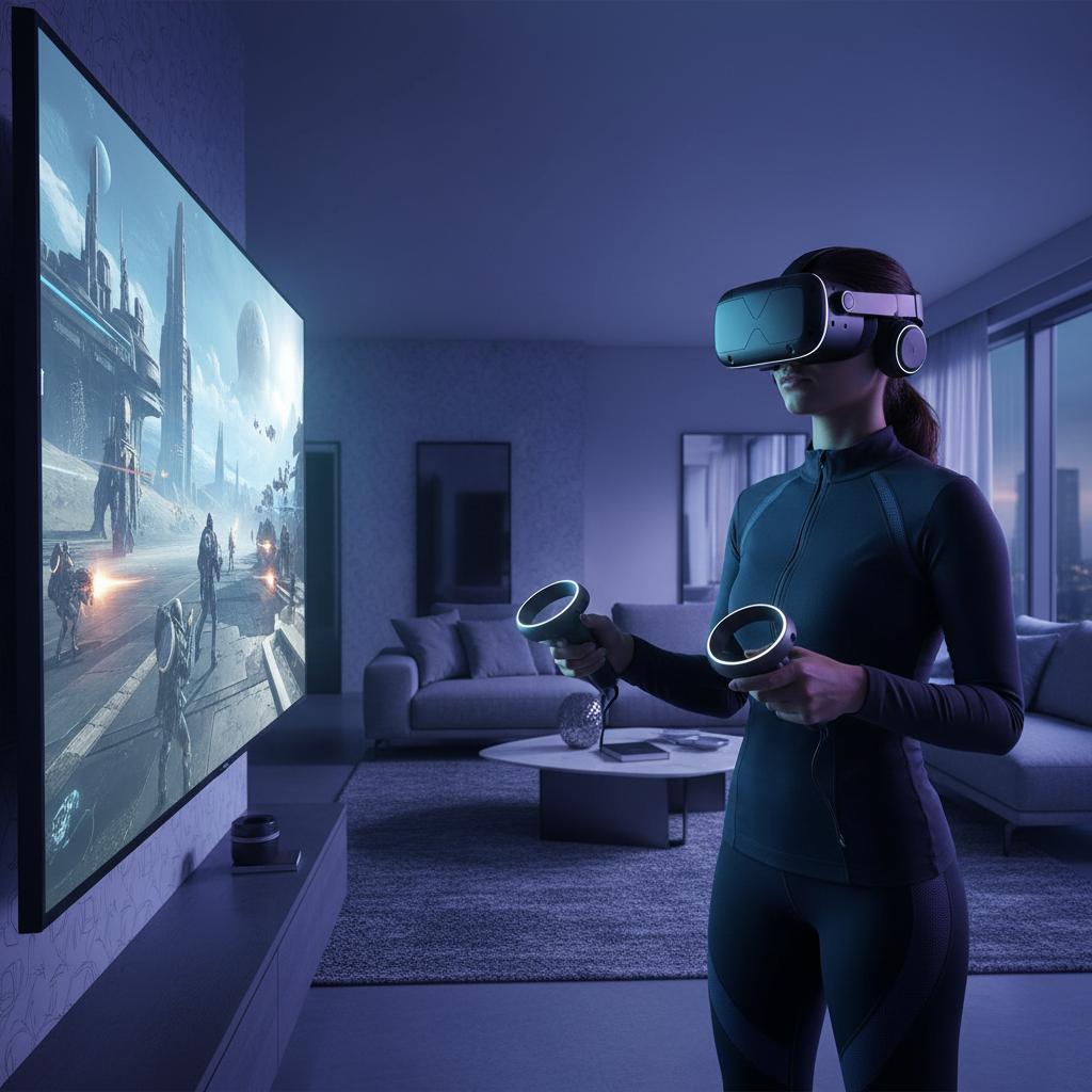 Player exploring a cinematic VR campaign environment with SteamVR headset