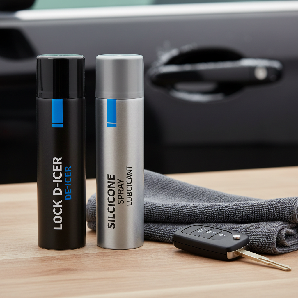 Lock de-icer and silicone spray used to fix frozen car door locks