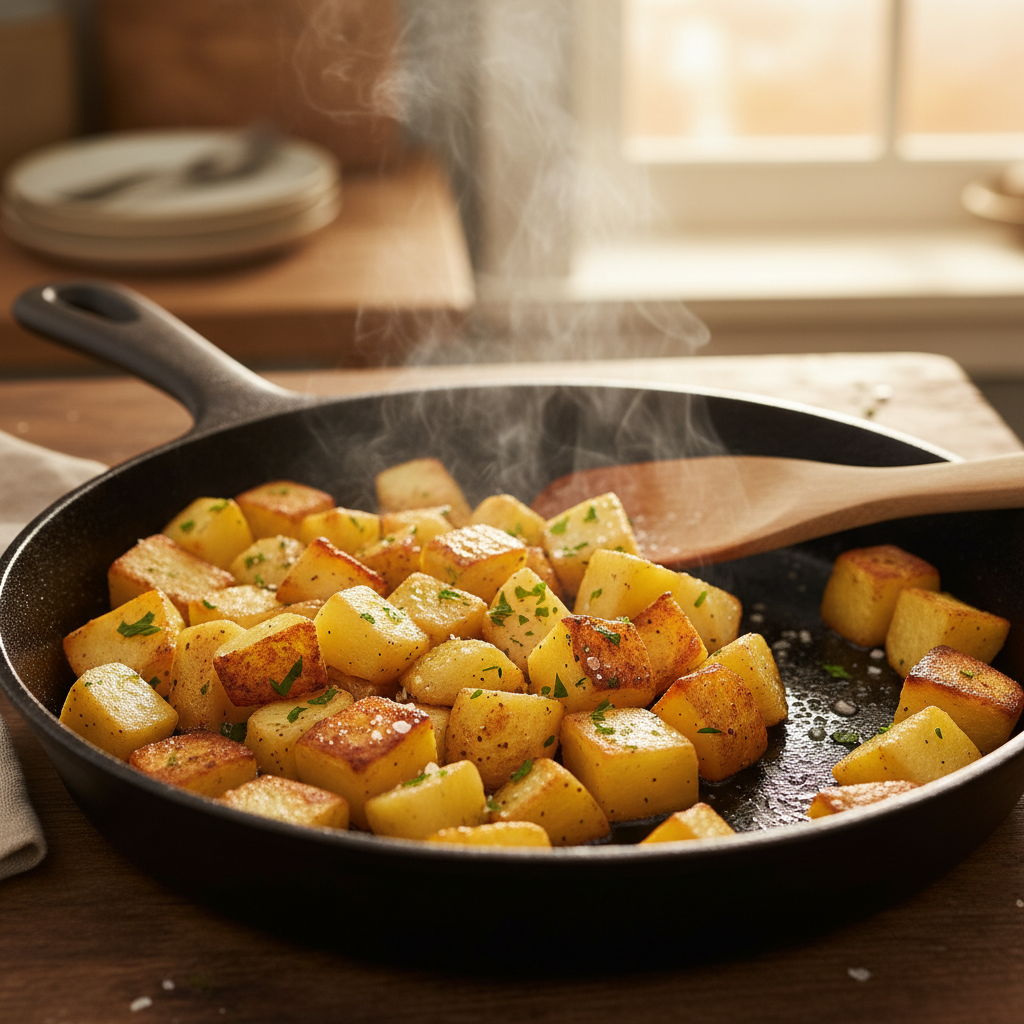 Crispy pan-fried potato cubes for aloo chaat