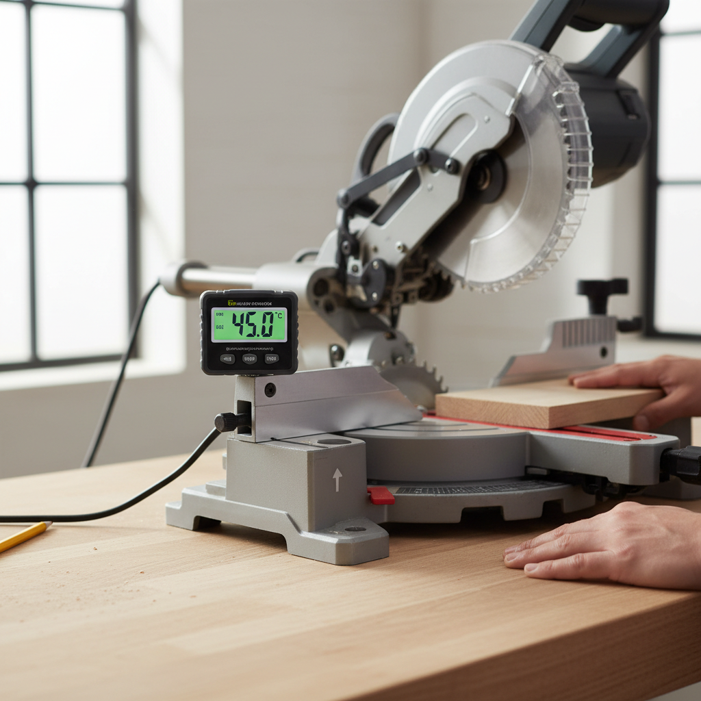 Checking miter saw angle with a digital angle gauge for a true 45