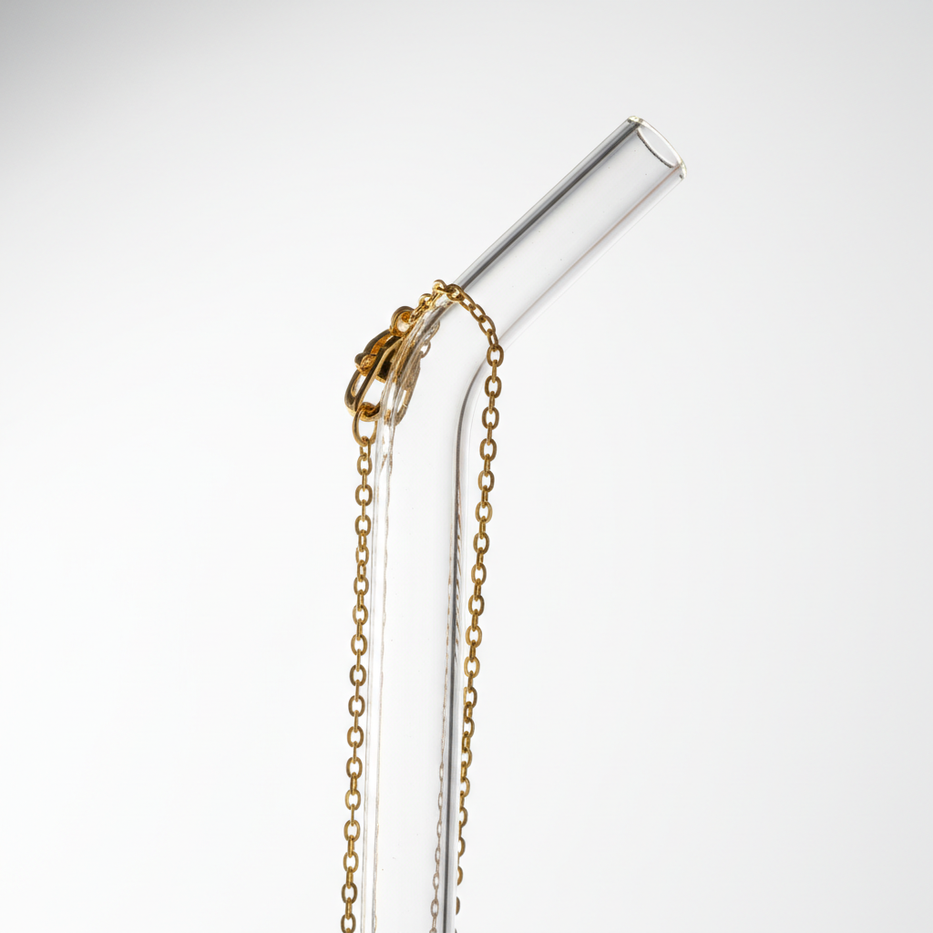 Necklace threaded through a straw to prevent tangling while traveling