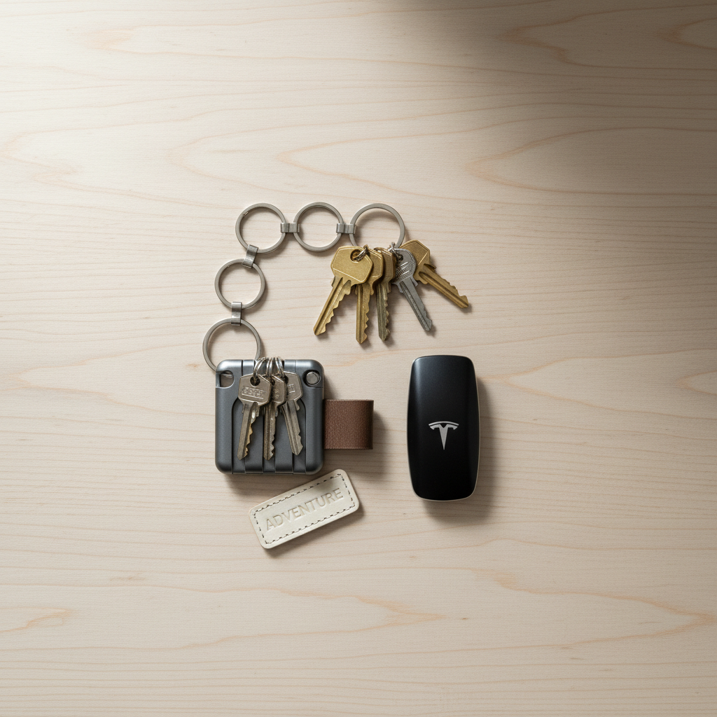 Organized keychain setup with grouped keys and labeled rings