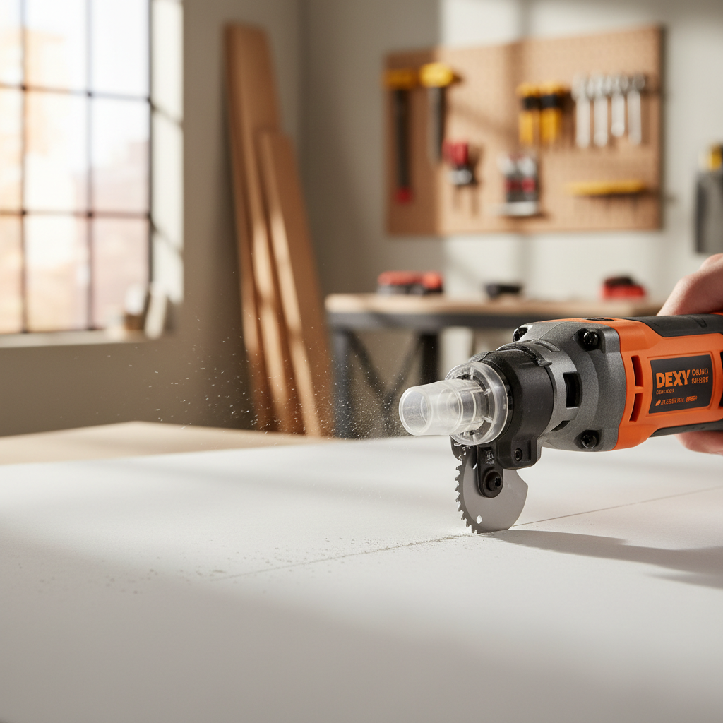 Oscillating multi tool cutting drywall flush and plunge cuts in a home remodel