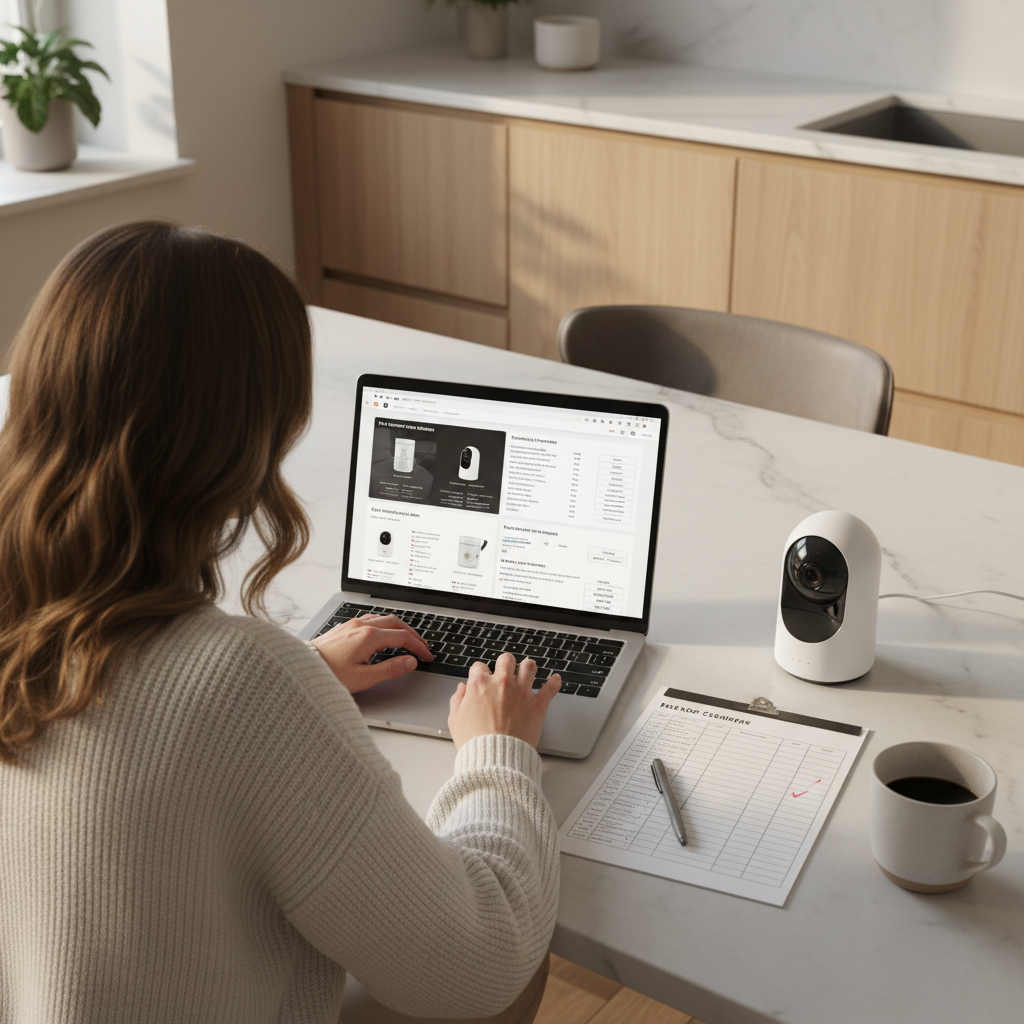 Comparison table planning for pet camera features and home privacy settings