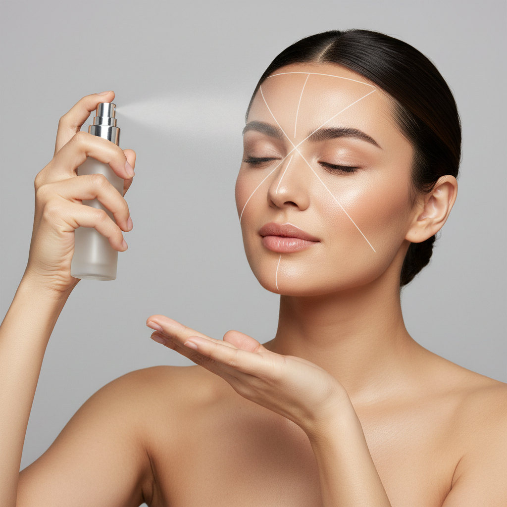 How to apply setting spray with correct distance and X-T pattern