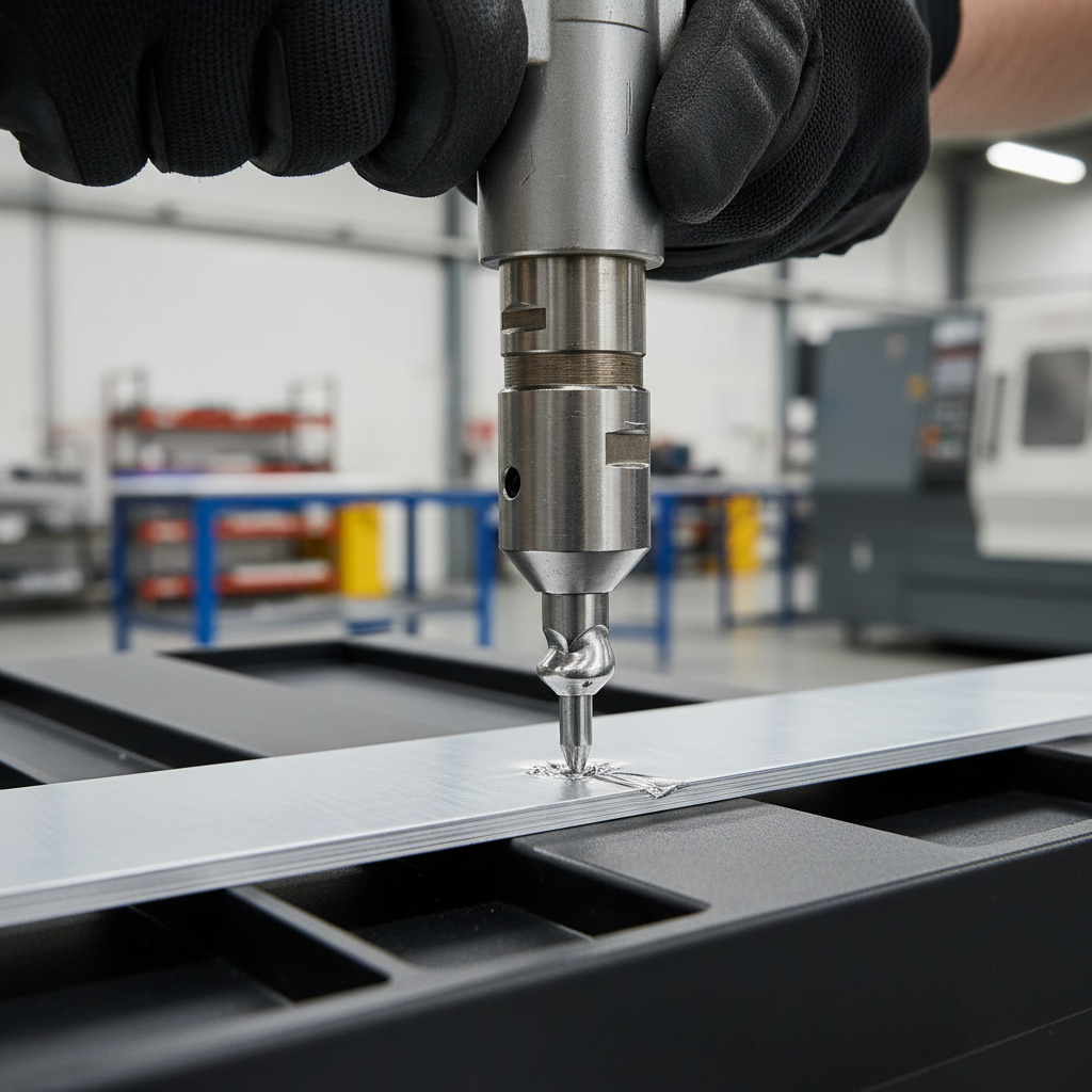 Close-up of setting a pop rivet through sheet metal and plastic with a rivet gun