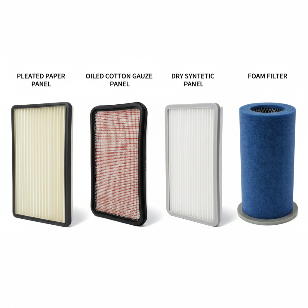 Comparison of car air filter materials paper cotton dry synthetic foam