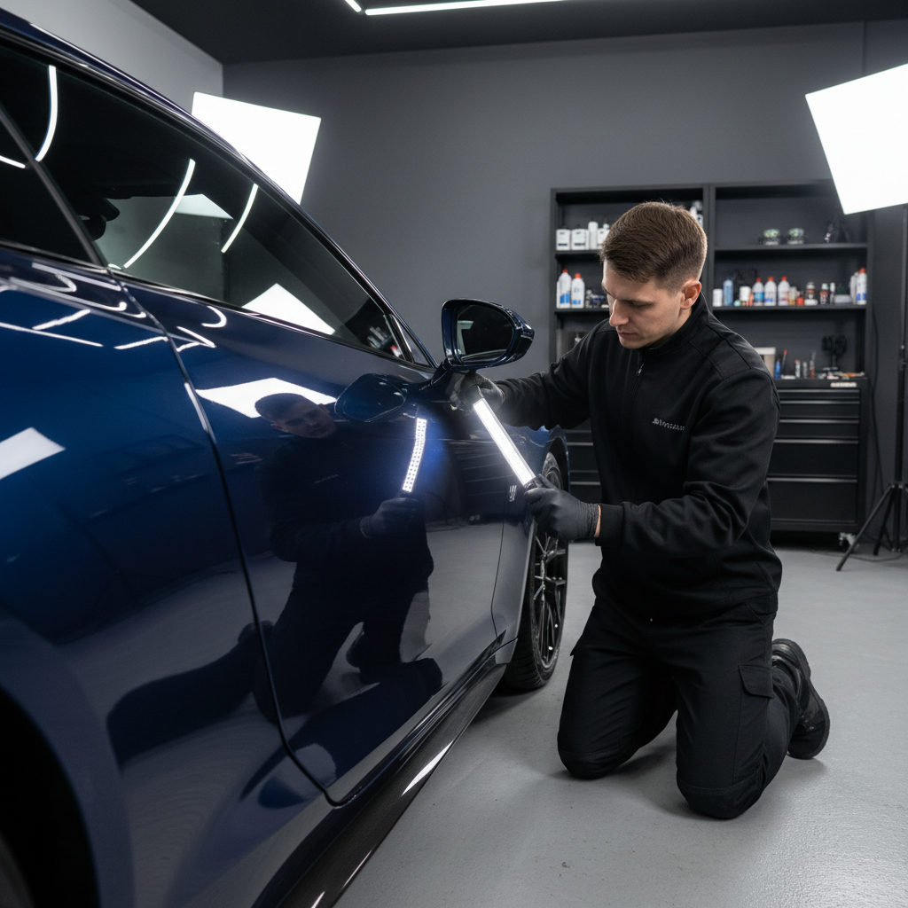 Inspecting paint correction results with a handheld detailing light