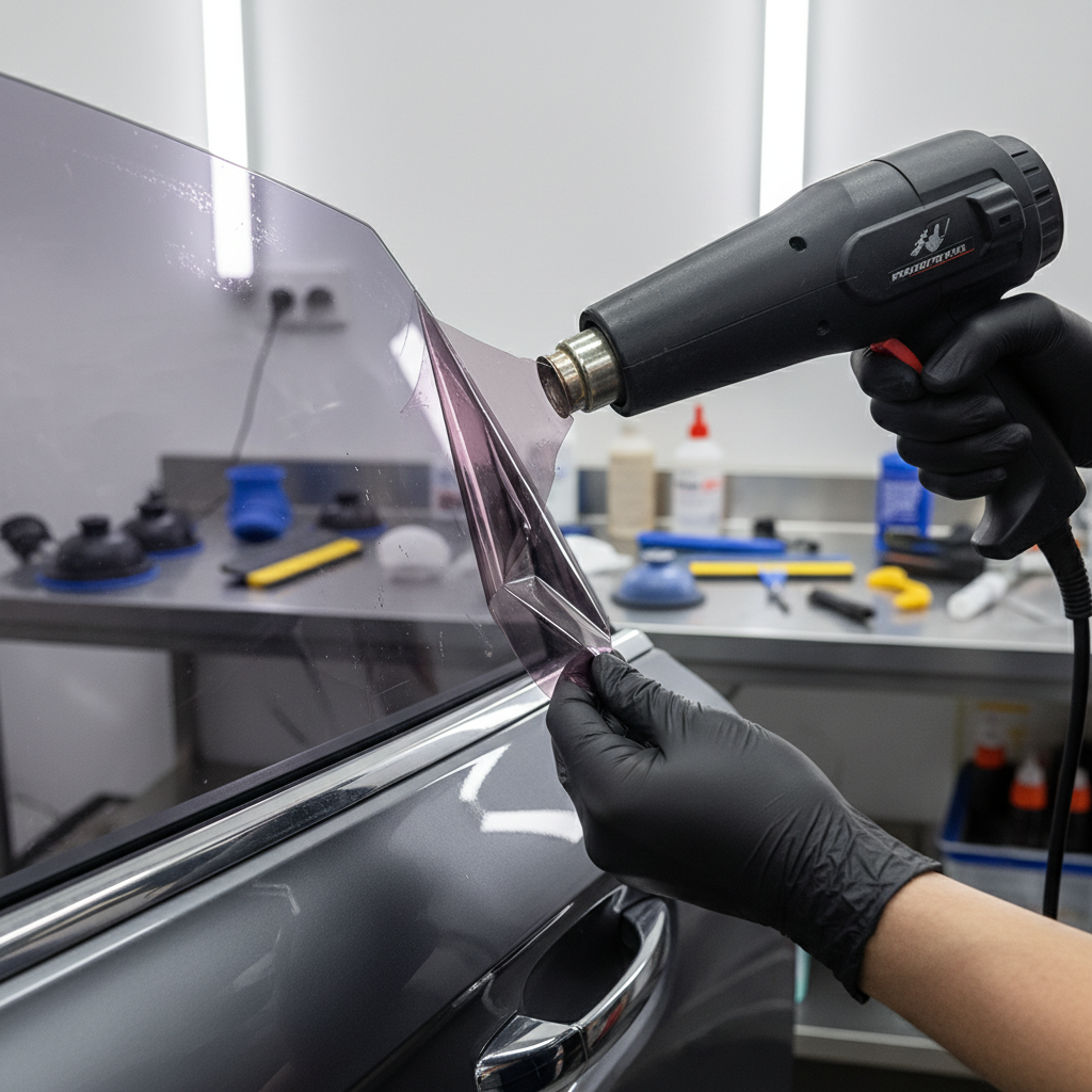 Peeling old window tint from a car side window with heat