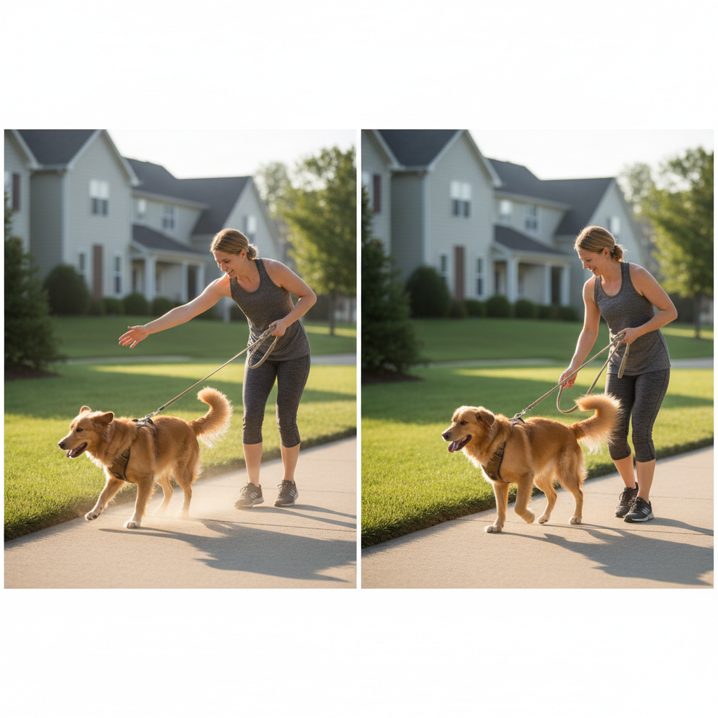 Dog pulling on leash versus loose leash walking comparison