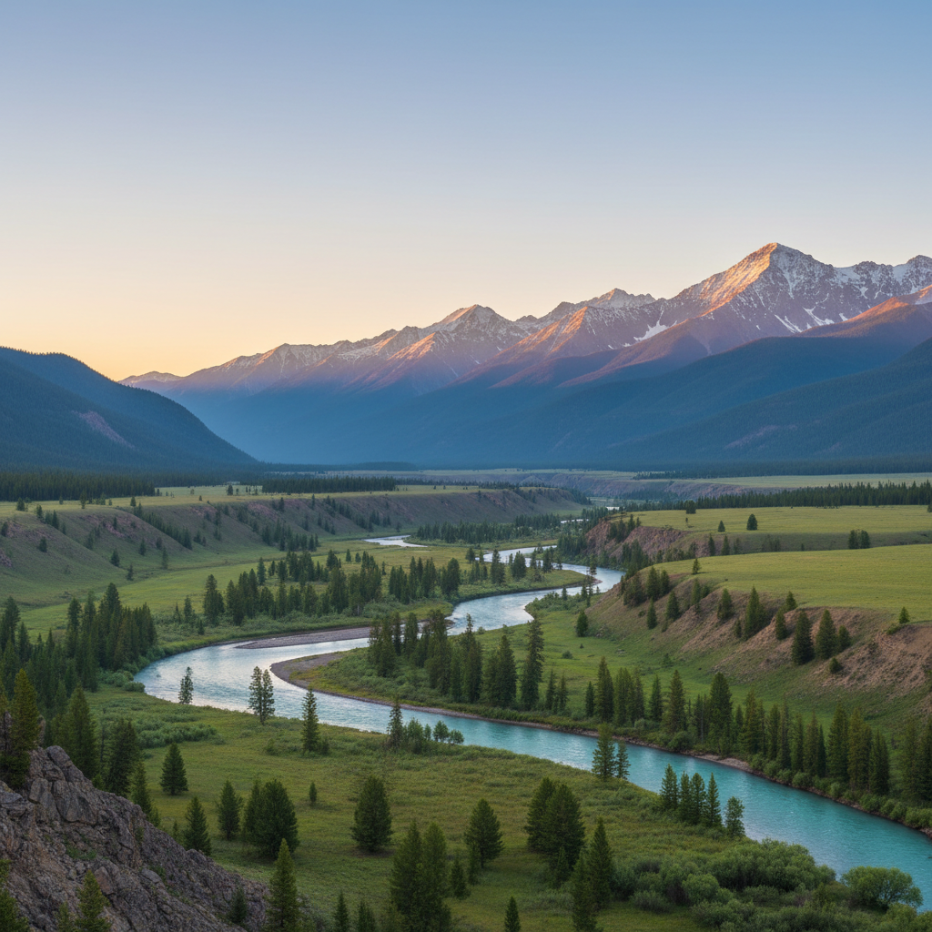 Panoramic mountain valley at sunrise, scenic travel inspiration for 2026