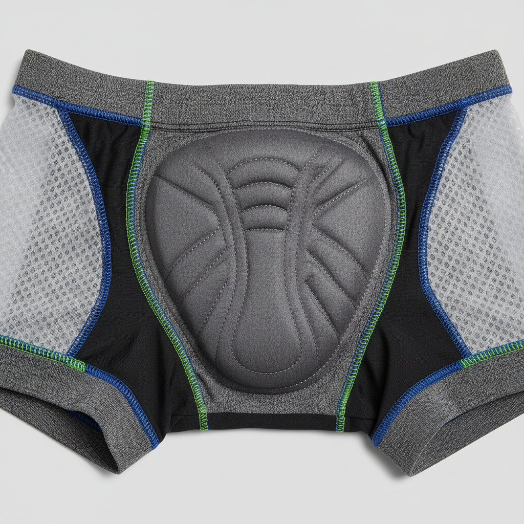 Close-up of cycling chamois seams and breathable fabric to prevent chafing