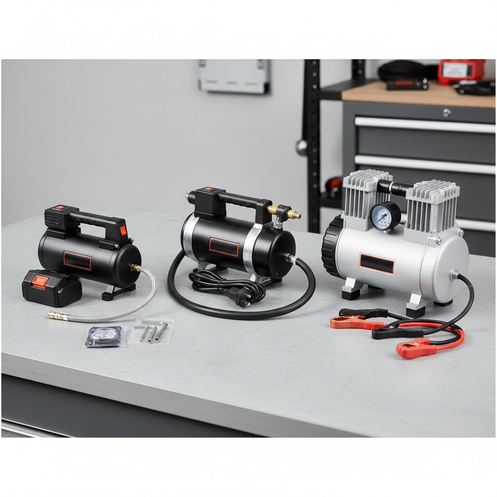 Comparison of portable tire inflator types: cordless, 12V, and battery-clamp