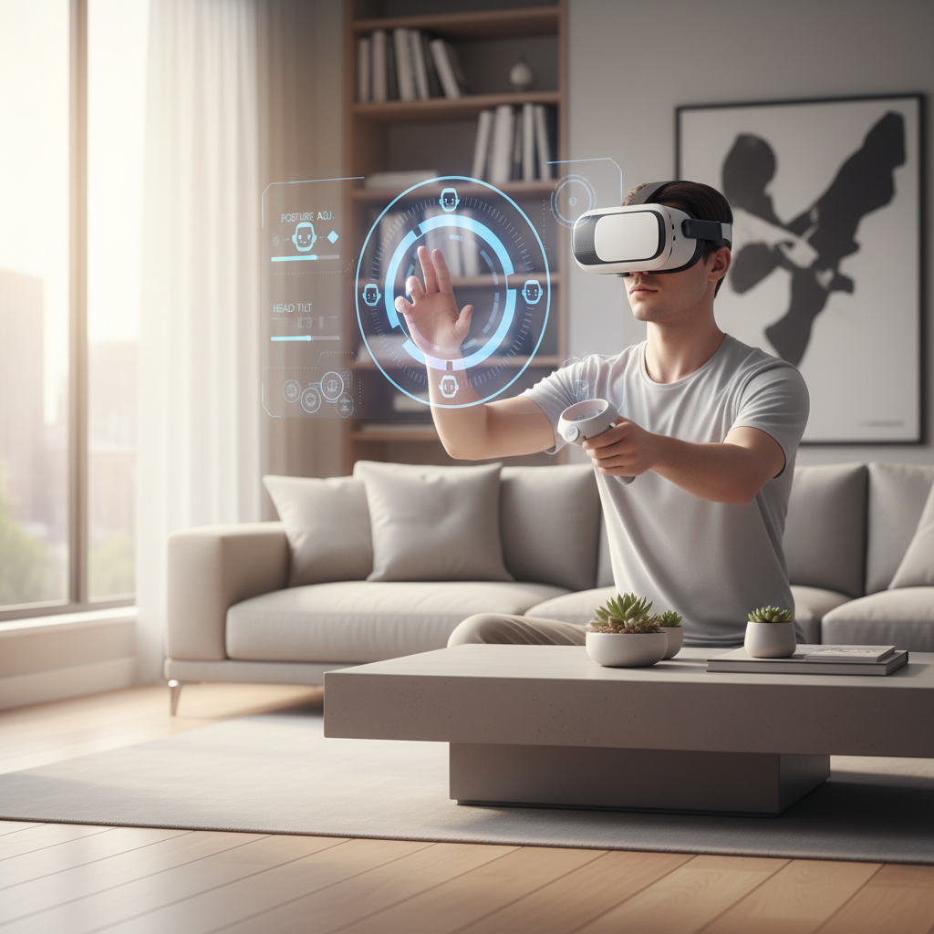 VR player adjusting comfort settings for robot simulation