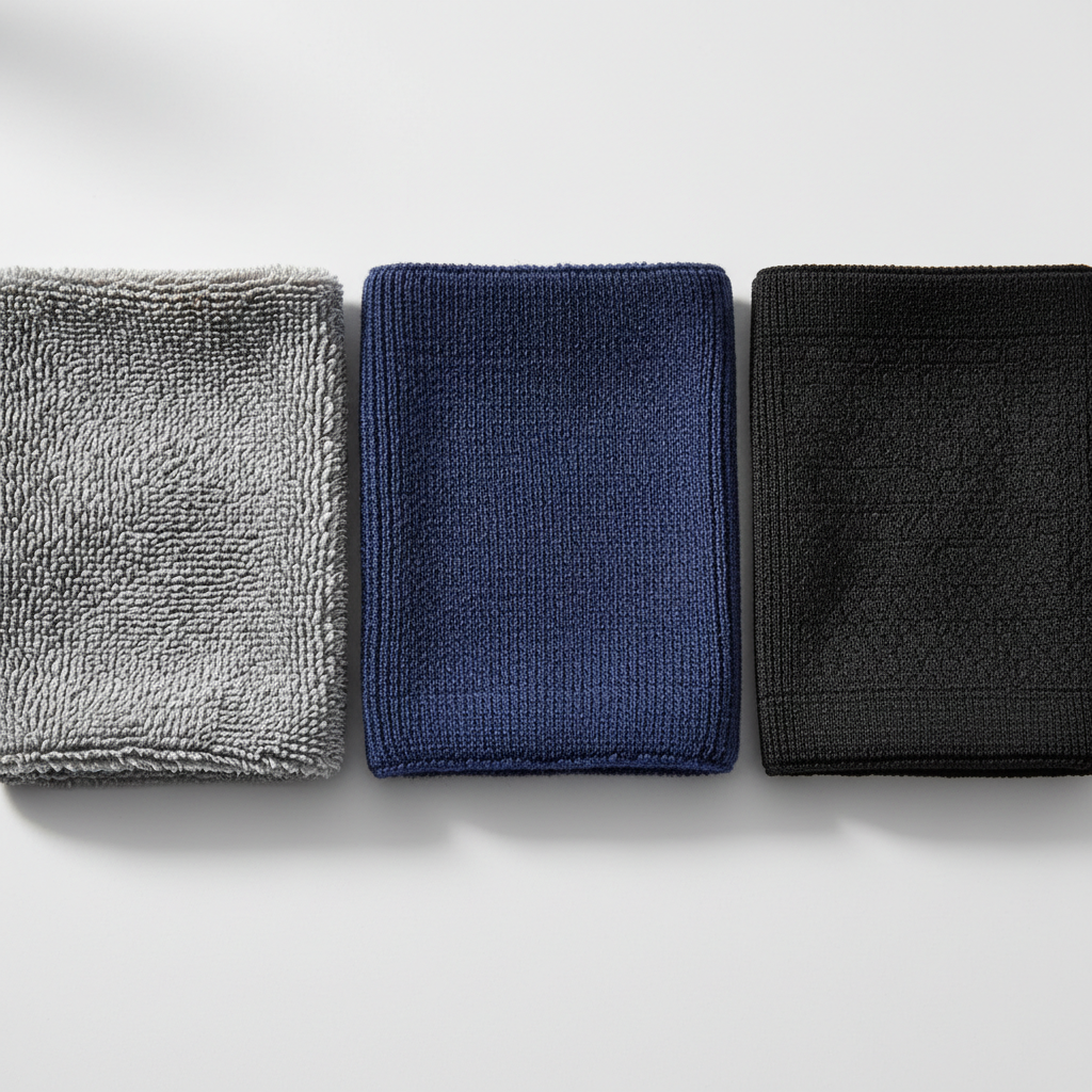 Close-up of different wrist sweatband fabrics terry cotton and performance knit