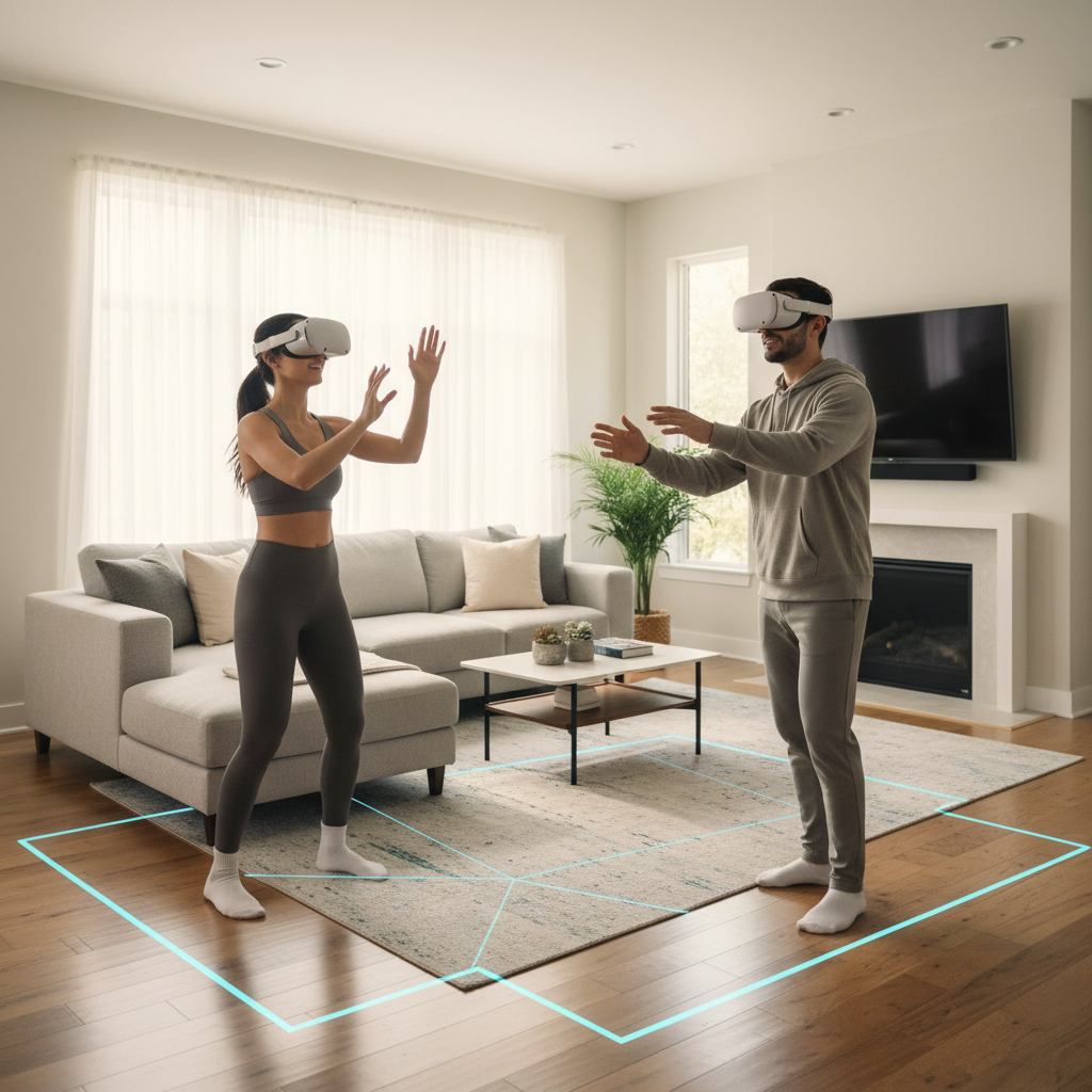 People playing free VR social and sports games on Meta Quest in a living room