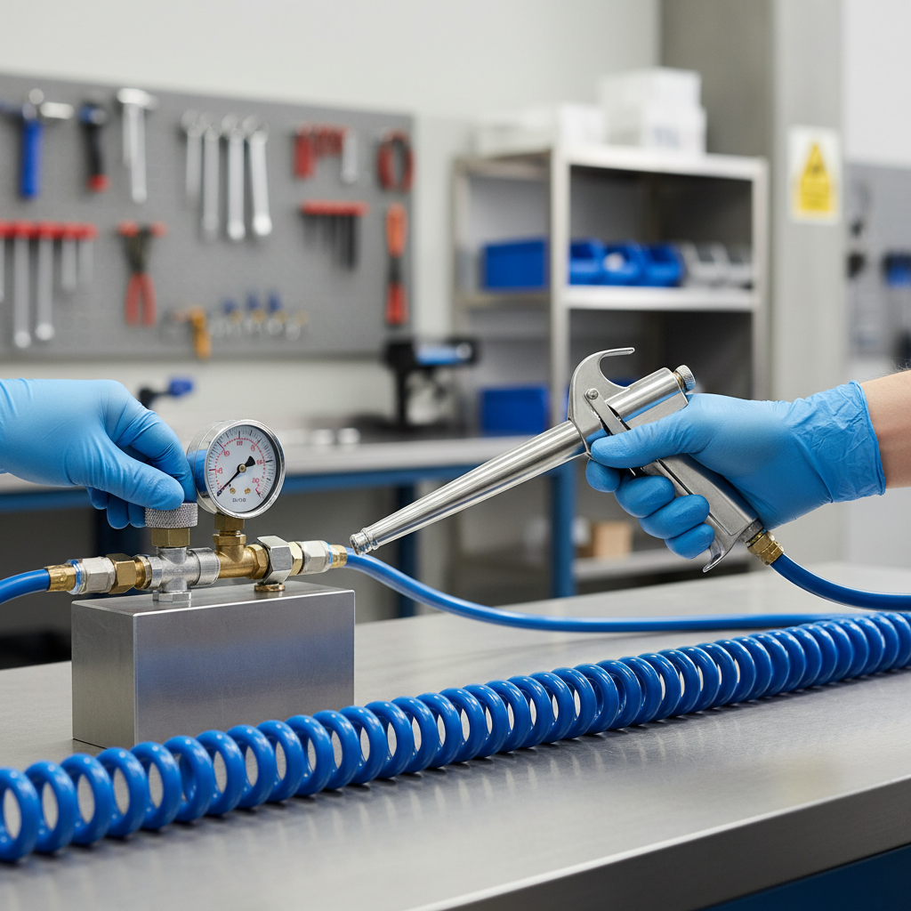 Technician adjusting air regulator pressure for an air blow gun
