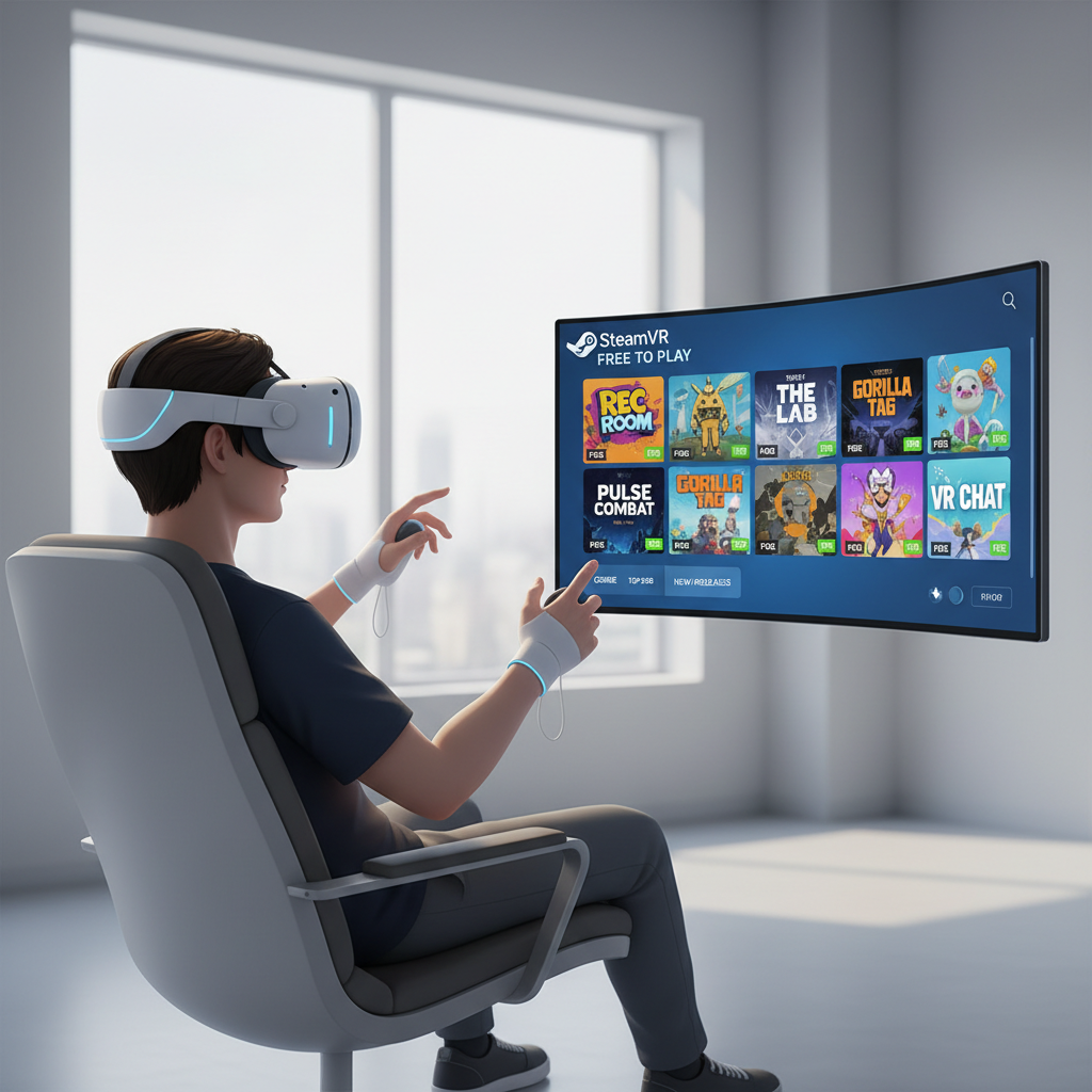 SteamVR home screen with a curated list of free VR games