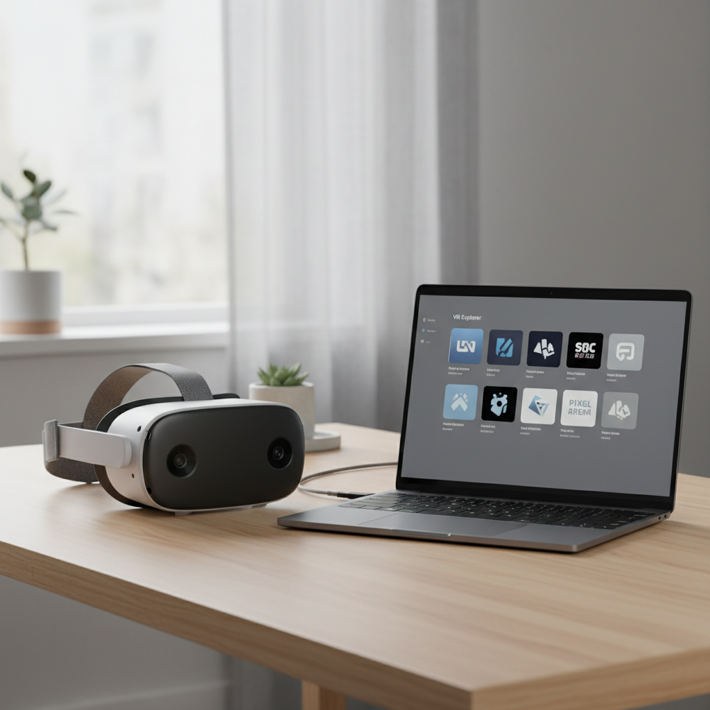 Quest 3 connected to a laptop for sideloading with USB-C