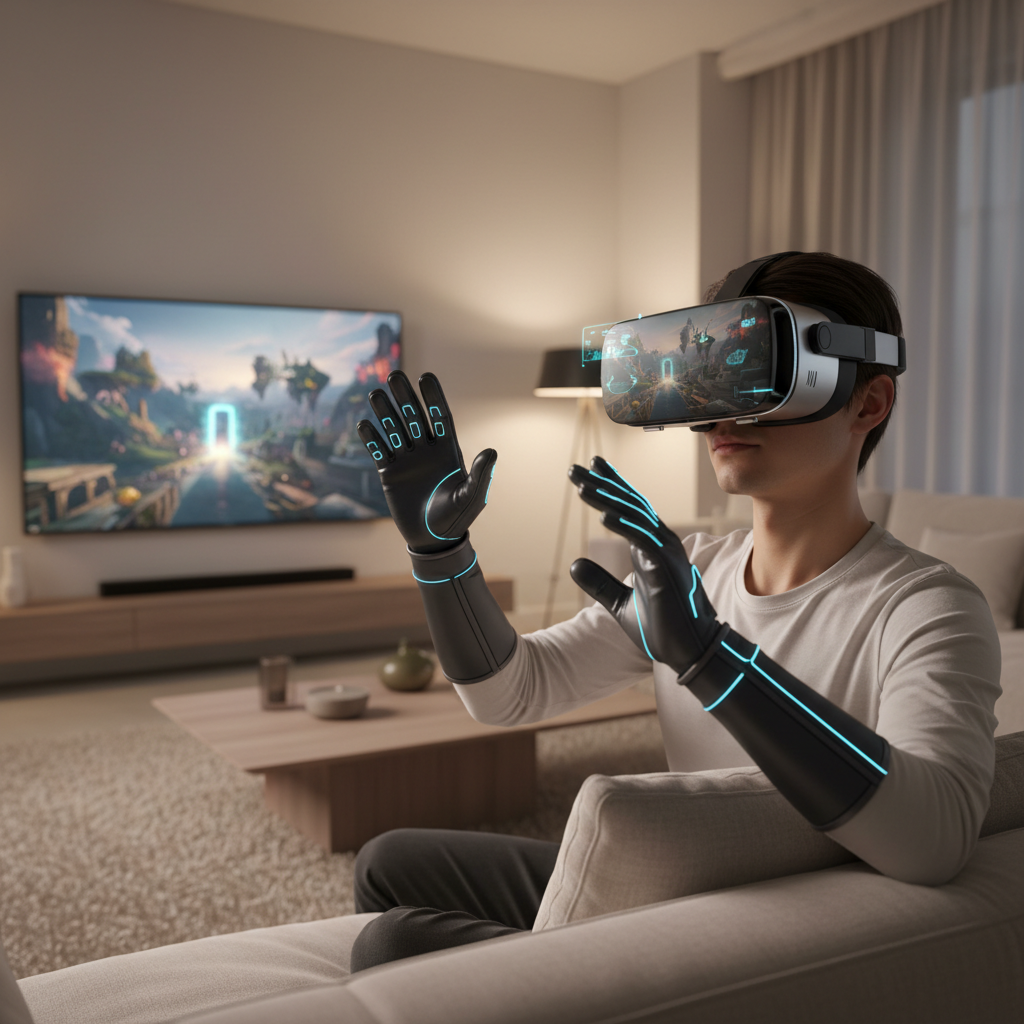 Player exploring a cinematic VR adventure scene on a modern headset