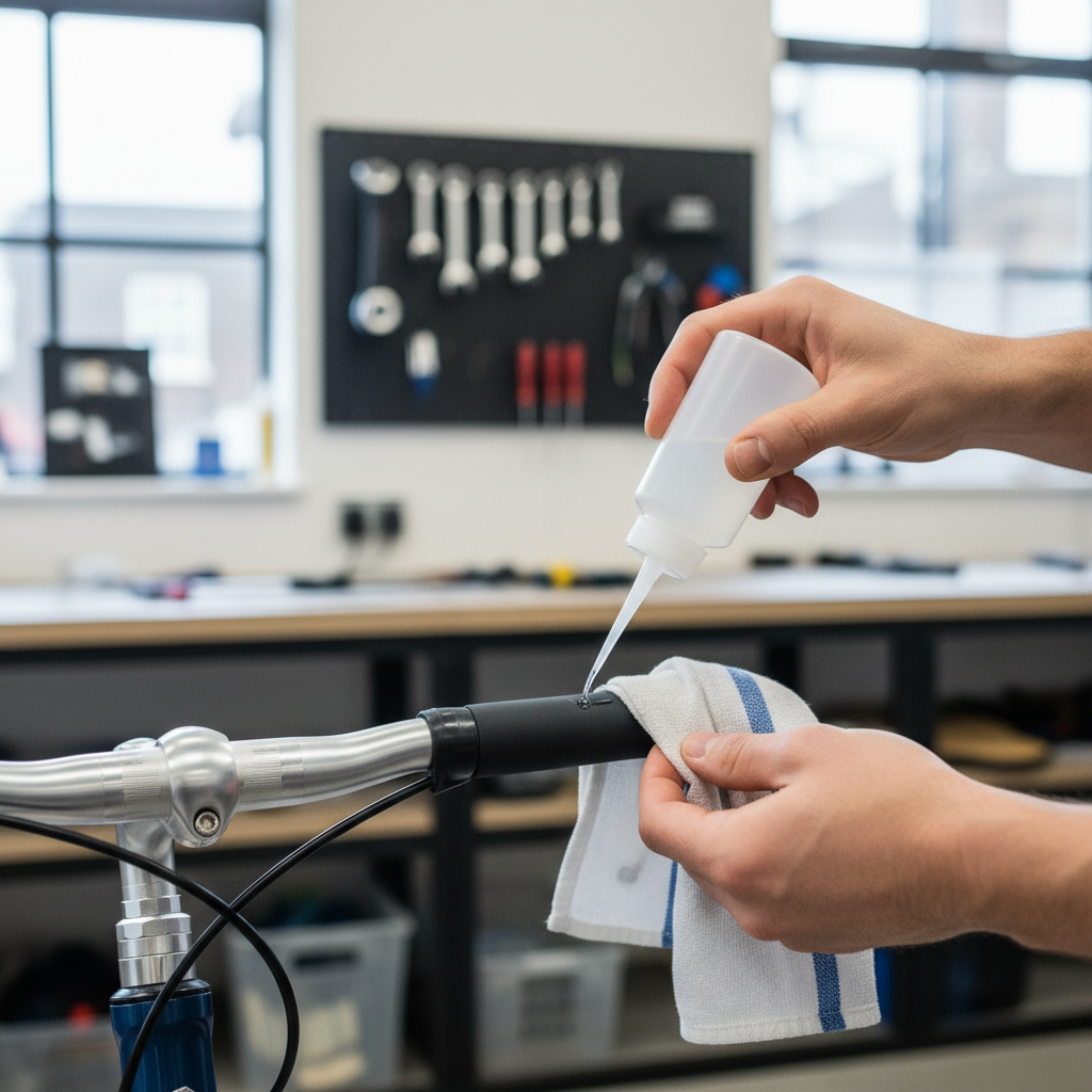 Applying isopropyl alcohol under a slide-on bike grip for easier removal