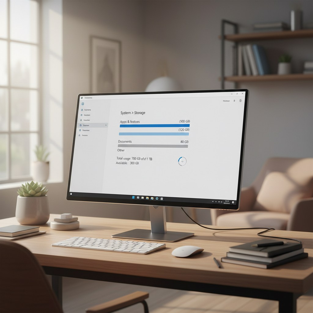 Windows Settings System Storage showing available disk space