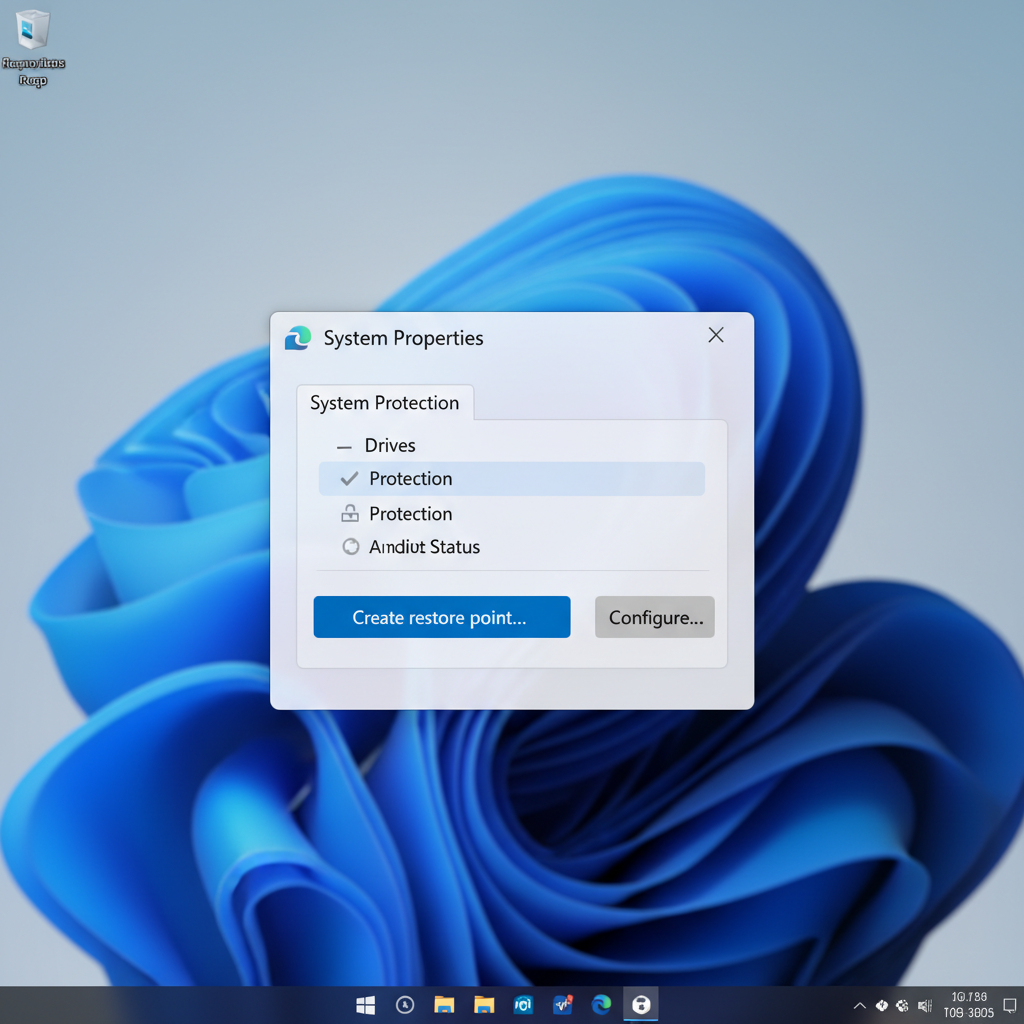 Windows System Restore point creation screen for safely removing apps