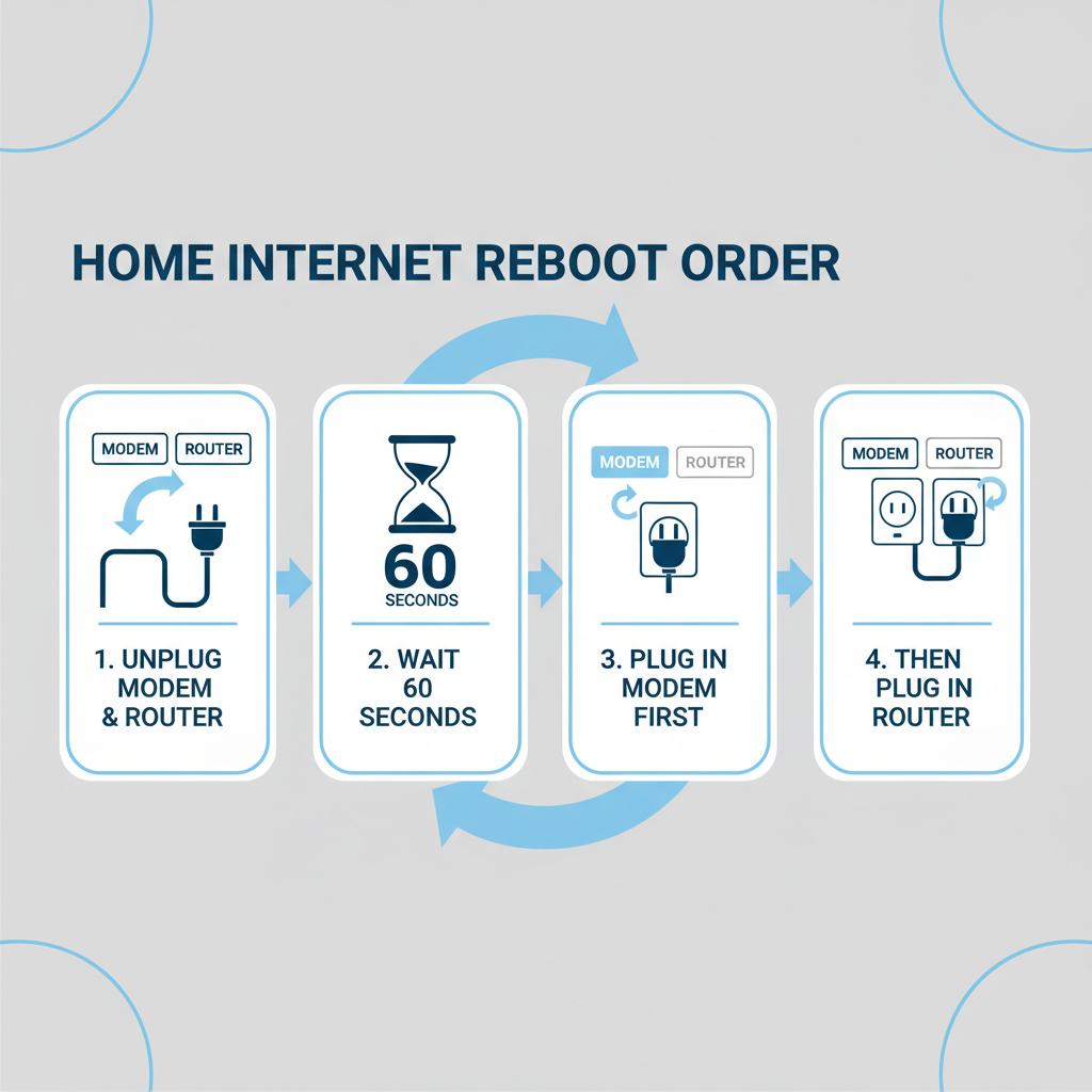 Step-by-step modem and router reboot order to restore internet