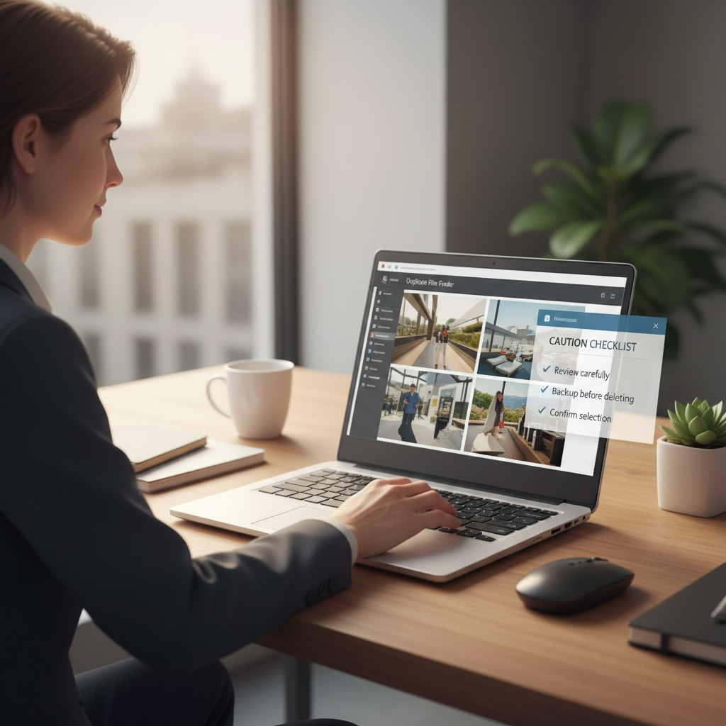 Windows user reviewing duplicate photo previews before deleting files