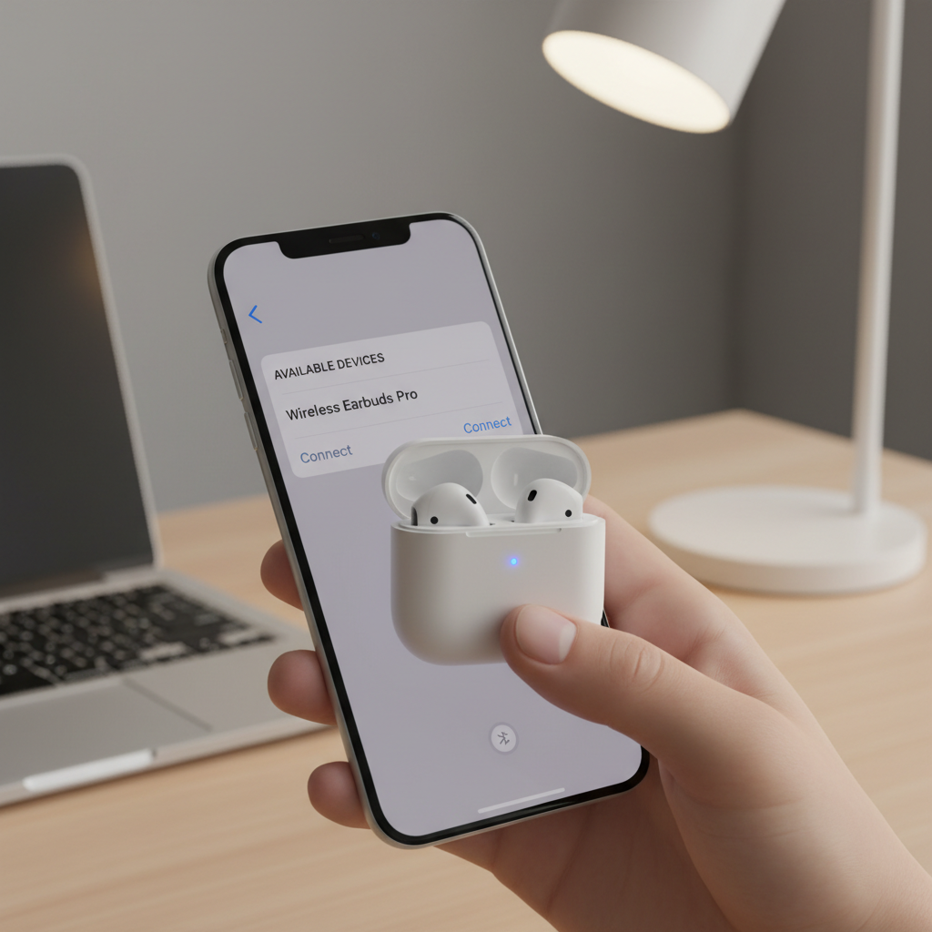 Budget wireless headphones being paired with a smartphone Bluetooth menu