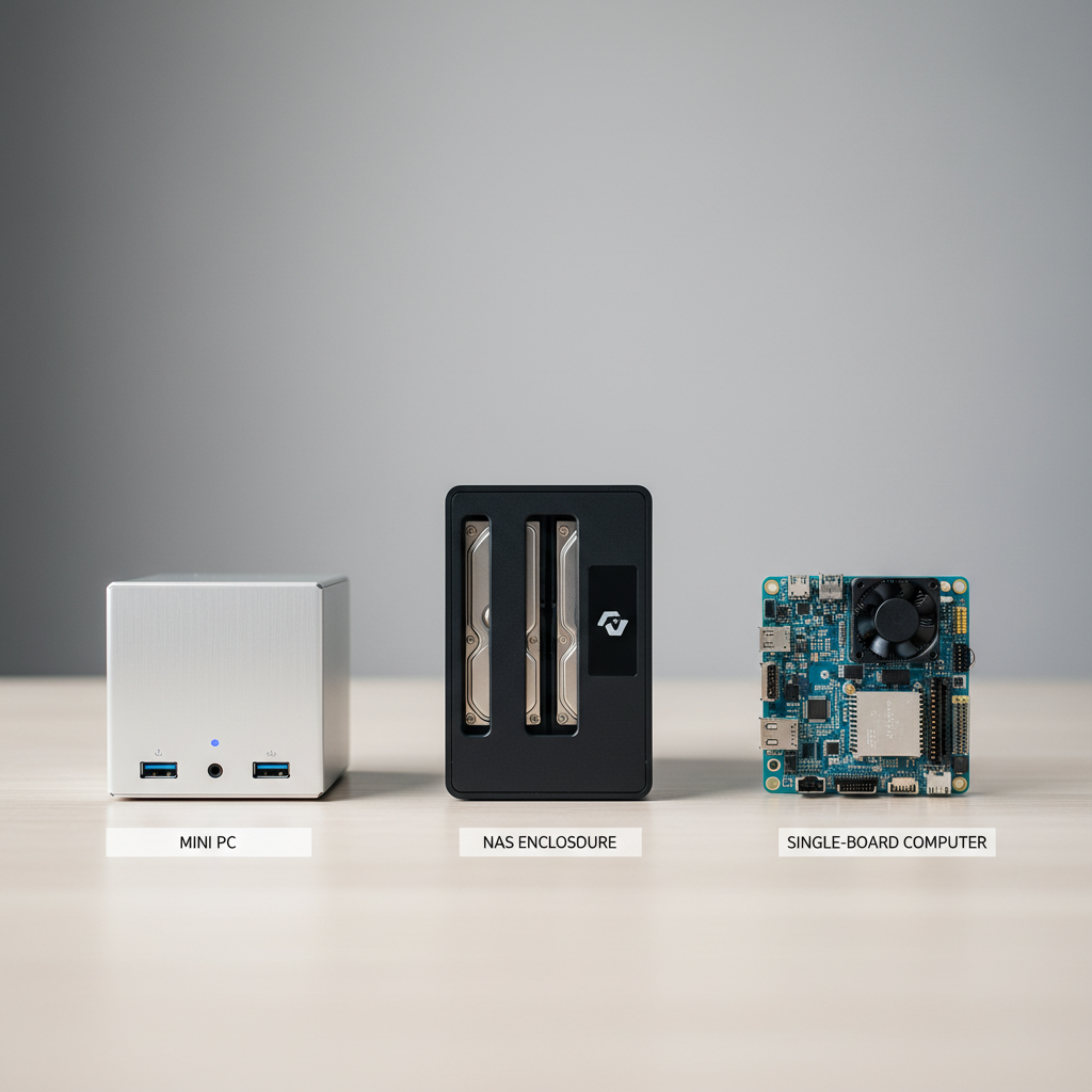 Comparison of mini PC, NAS, and Raspberry Pi style options for a home web server