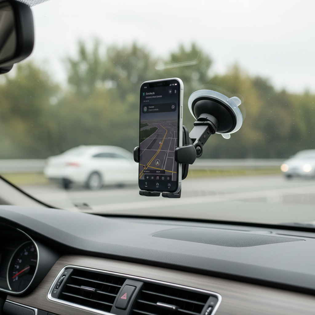 Windshield phone mount holding a smartphone securely without glue