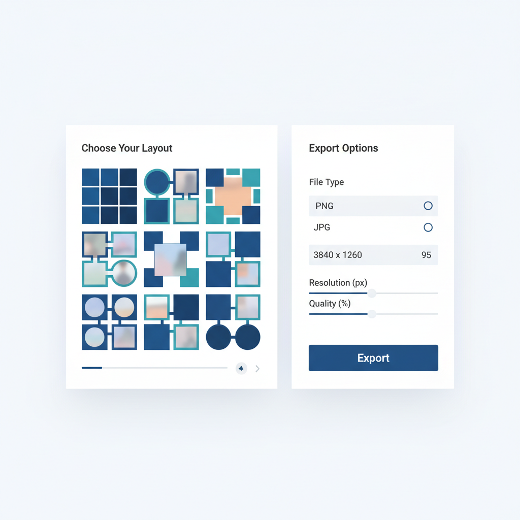 Side-by-side comparison of collage templates and export options