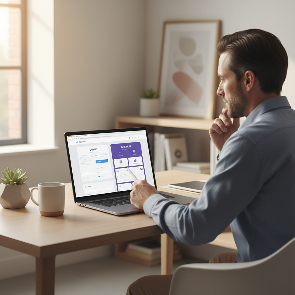 Person comparing free online form builders on a laptop for personal use