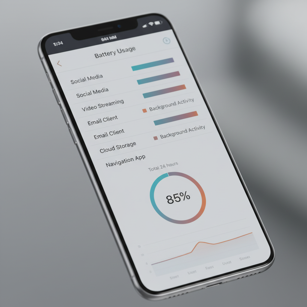 Smartphone battery usage screen showing apps draining power and background activity