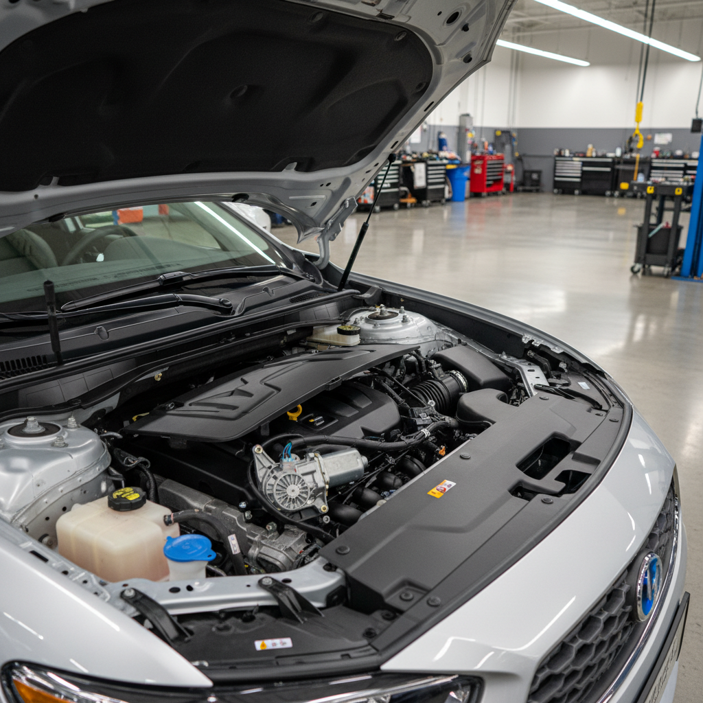 Windshield wiper motor location under cowl on a car