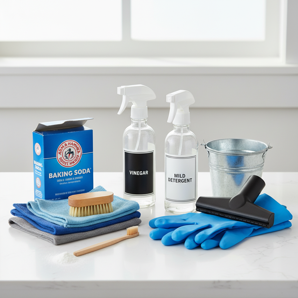 Cleaning supplies for removing dirt and mold from window sills