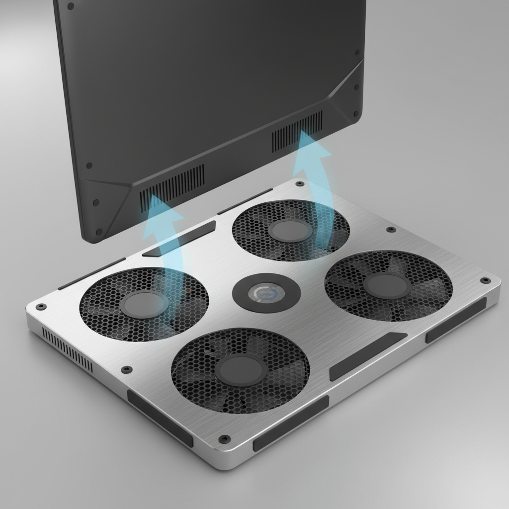 Close-up of cooling pad fan layout aligned with laptop bottom vents