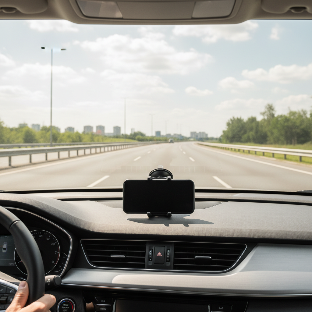 Proper placement of a windshield phone mount to avoid blocking the driver view