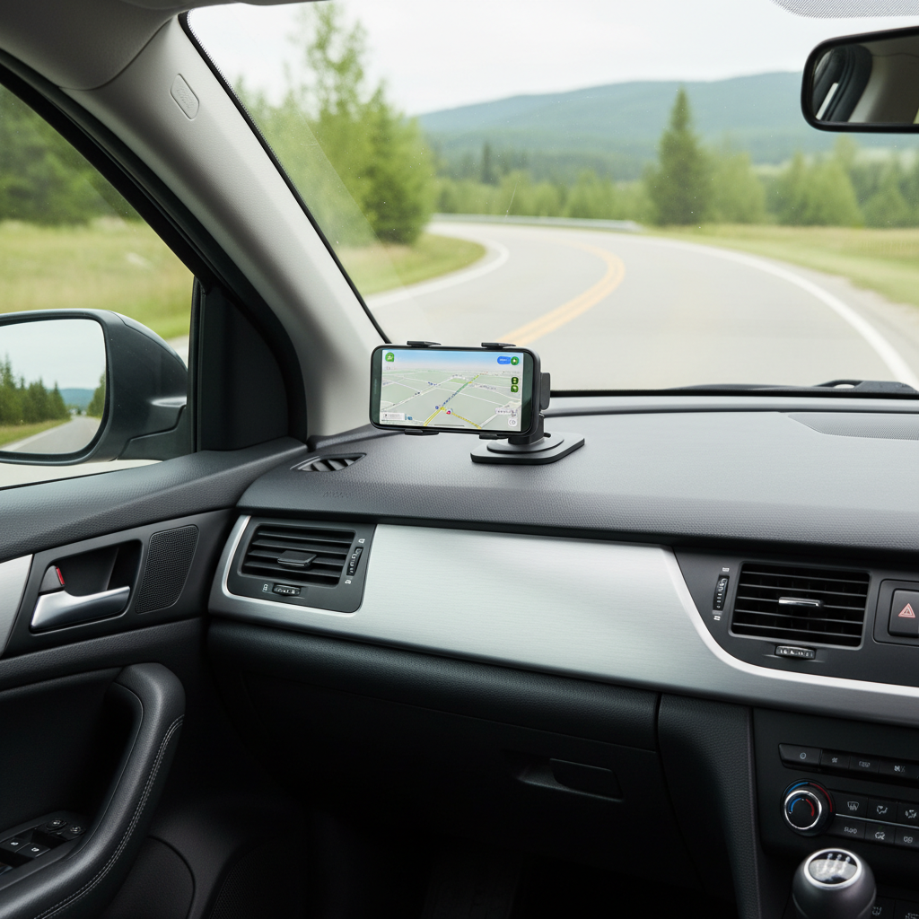 Proper phone mount placement on dashboard for navigation visibility
