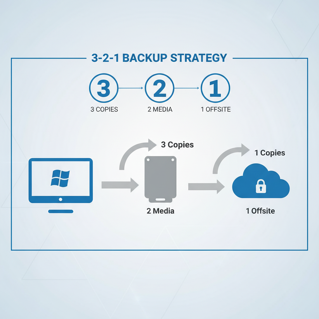 Diagram of 3-2-1 backup strategy for Windows PC