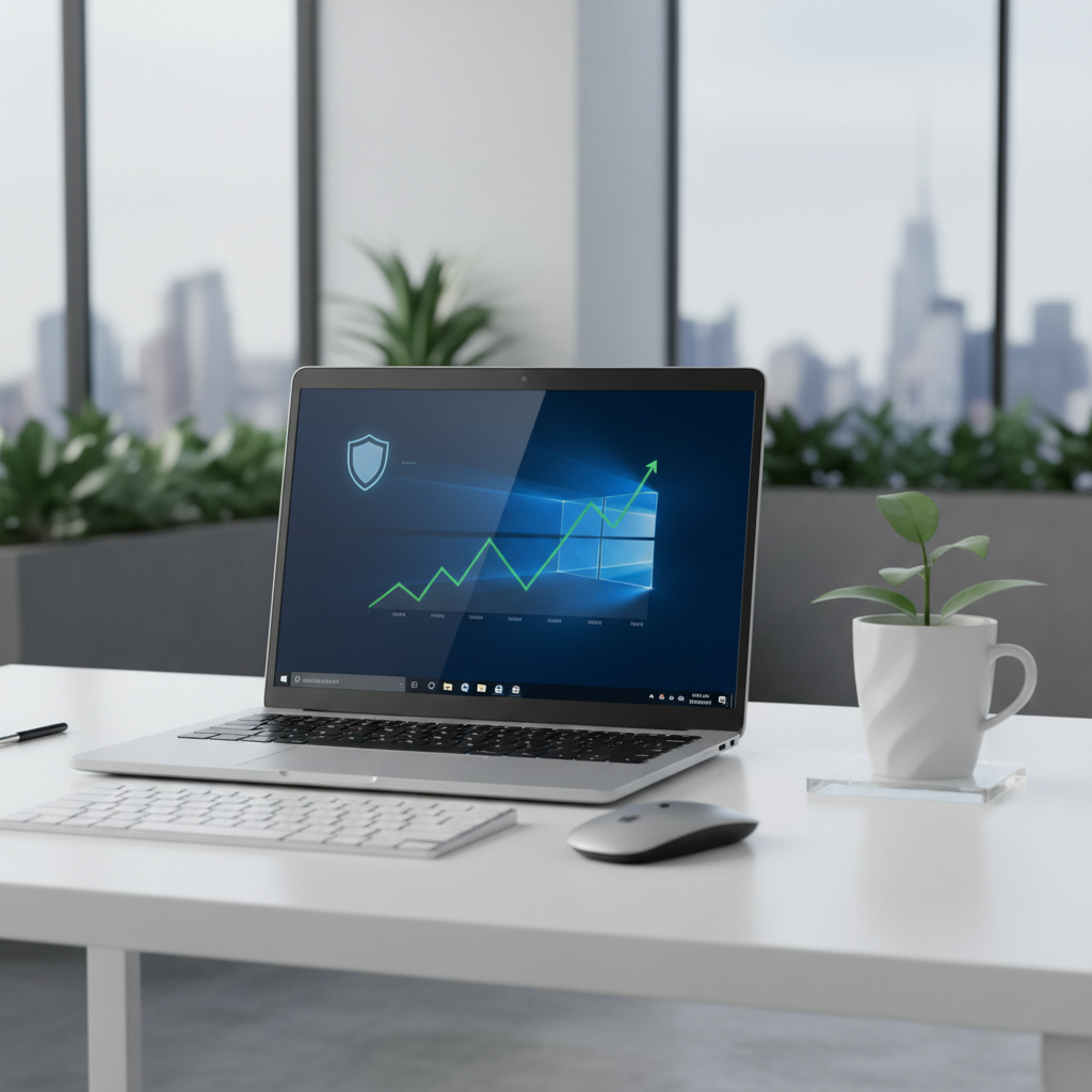 Windows laptop showing security alert and performance issues symptoms