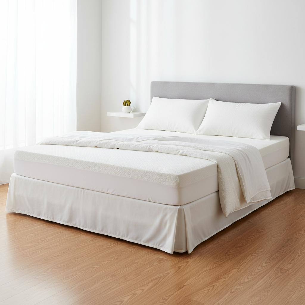 Cooling bedding setup with breathable sheets and memory foam topper