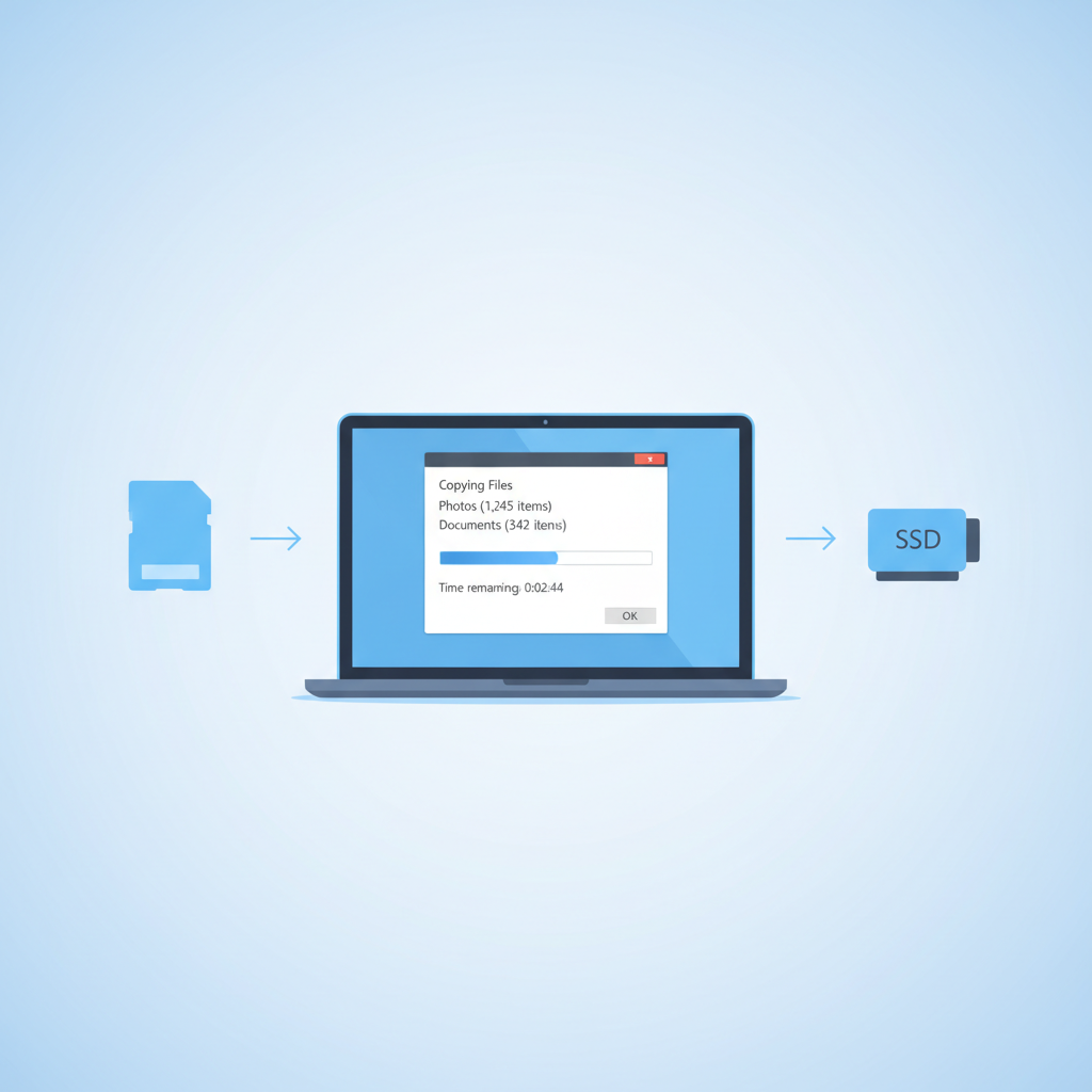 Data recovery workflow for SD card on Windows with files being copied to another drive
